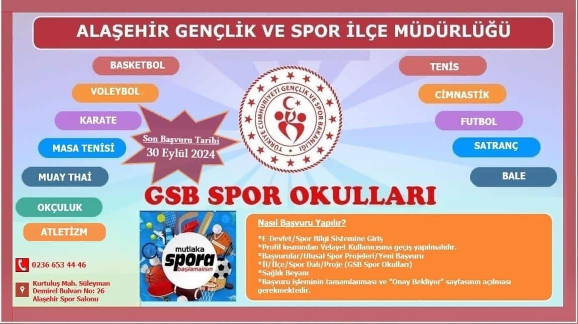 Alaşehir Gençlik ve Spor Müdürlüğü Spor Okulları Başvuruları